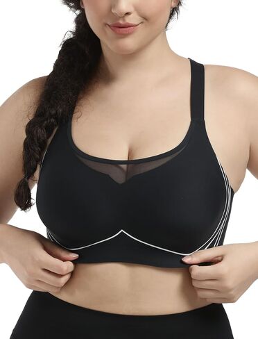 Women Racerback Sports Bra Sexy Mesh Impact Support Bras Adjustable Wide Straps Padded Workout Yoga Bra in Saudi Arabia