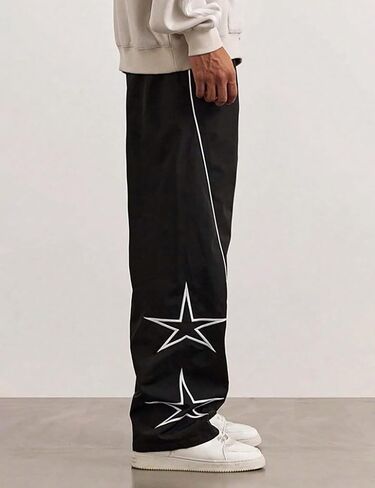 Yimoon Men's Star Pants Y2K Lightweight Drawstring High Rise Side Striped Pants Wide Leg Baggy Dance Pants with Pockets in Saudi Arabia