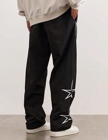 Yimoon Men's Star Pants Y2K Lightweight Drawstring High Rise Side Striped Pants Wide Leg Baggy Dance Pants with Pockets in Saudi Arabia