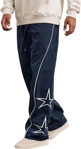 Yimoon Men's Star Pants Y2K Lightweight Drawstring High Rise Side Striped Pants Wide Leg Baggy Dance Pants with Pockets in Saudi Arabia