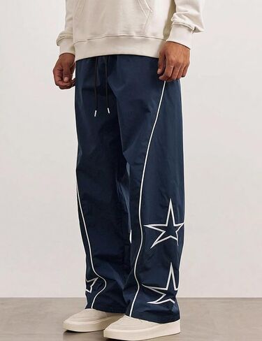 Yimoon Men's Star Pants Y2K Lightweight Drawstring High Rise Side Striped Pants Wide Leg Baggy Dance Pants with Pockets in Saudi Arabia