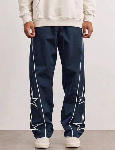 Yimoon Men's Star Pants Y2K Lightweight Drawstring High Rise Side Striped Pants Wide Leg Baggy Dance Pants with Pockets in Saudi Arabia