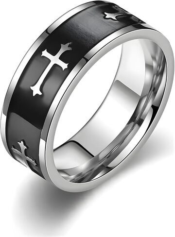 Mens Stainless Steel Cross Ring for Christian Baptism Men Wedding Bands Party Faith Promise Statement Rings in Saudi Arabia
