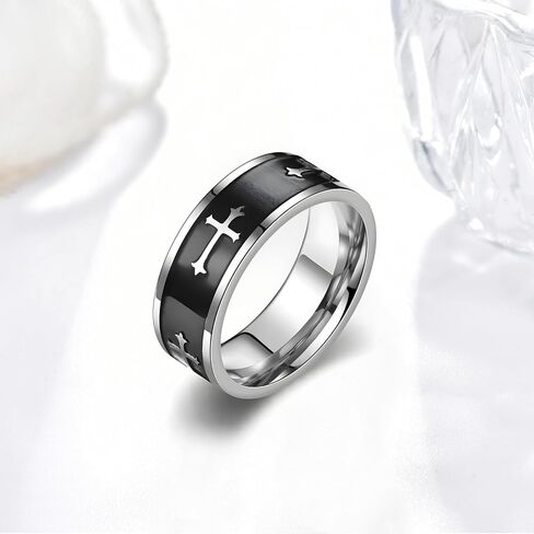 Mens Stainless Steel Cross Ring for Christian Baptism Men Wedding Bands Party Faith Promise Statement Rings in Saudi Arabia
