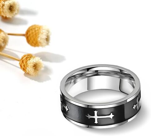 Mens Stainless Steel Cross Ring for Christian Baptism Men Wedding Bands Party Faith Promise Statement Rings in Saudi Arabia