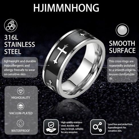 Mens Stainless Steel Cross Ring for Christian Baptism Men Wedding Bands Party Faith Promise Statement Rings in Saudi Arabia