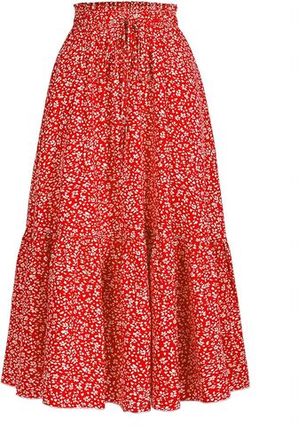 Long Skirts for Women High Elastic Waist Skirt Casual Summer Fake Drawstring Floral Pleated A Line Boho Cute Skirts 8627 in Saudi Arabia
