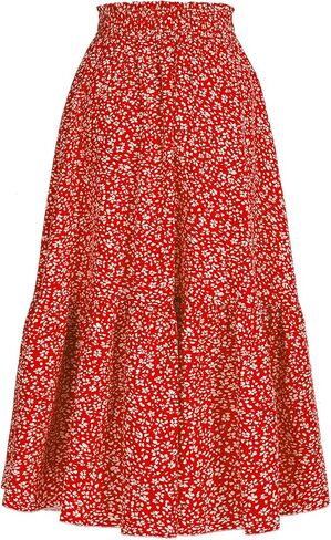 Long Skirts for Women High Elastic Waist Skirt Casual Summer Fake Drawstring Floral Pleated A Line Boho Cute Skirts 8627 in Saudi Arabia