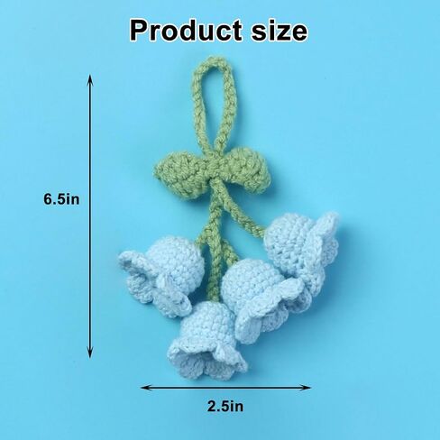 Mandark Car Mirror Hanging Accessories, Lily Flower Handmade Knitted Vehicle Rear View Mirror Pendant, Crochet Flower Auto Interior Rearview Mirror Ornament, Universal for Most Cars (Blue) in Saudi Arabia