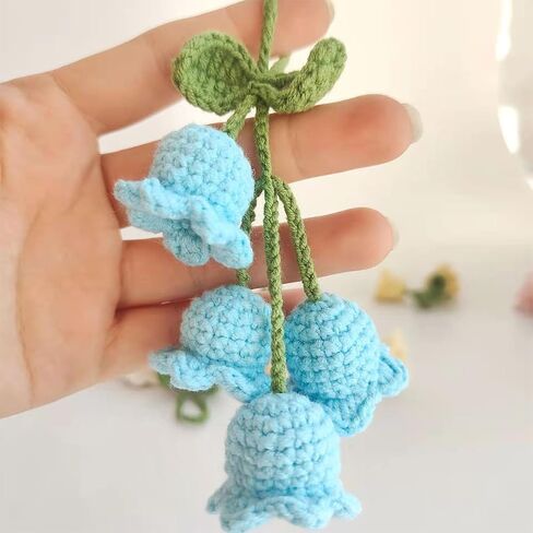 Mandark Car Mirror Hanging Accessories, Lily Flower Handmade Knitted Vehicle Rear View Mirror Pendant, Crochet Flower Auto Interior Rearview Mirror Ornament, Universal for Most Cars (Blue) in Saudi Arabia