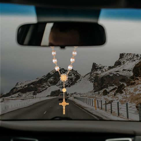 3 PCS Car Car Rosary Mirror Rearview Mirror Hanging Ornament Auto Inconsities includeries fersonication Window Window Decoration Medal Safety Gift Medal for Truck Bike Motorcycle Gold in Saudi Arabia