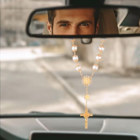 3 PCS Car Car Rosary Mirror Rearview Mirror Hanging Ornament Auto Inconsities includeries fersonication Window Window Decoration Medal Safety Gift Medal for Truck Bike Motorcycle Gold in Saudi Arabia