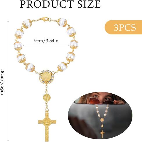 3 PCS Car Car Rosary Mirror Rearview Mirror Hanging Ornament Auto Inconsities includeries fersonication Window Window Decoration Medal Safety Gift Medal for Truck Bike Motorcycle Gold in Saudi Arabia