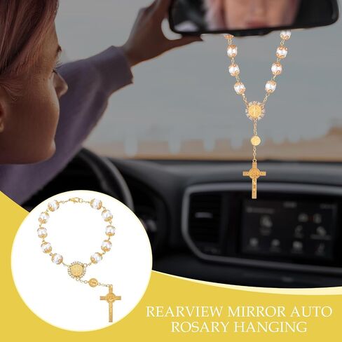 3 PCS Car Car Rosary Mirror Rearview Mirror Hanging Ornament Auto Inconsities includeries fersonication Window Window Decoration Medal Safety Gift Medal for Truck Bike Motorcycle Gold in Saudi Arabia