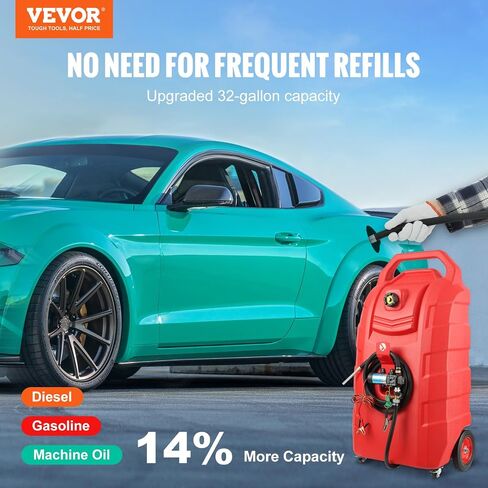 Caddy Vevor Fuel Caddy ، 32 جالون ، خزان تخزين الوقود المحمول على عجلات ، مع مضخة نقل 12 فولت DC ، حاوية وقود الديزل البنزين مع خرطوم 8.2 قدم ، معدل التدفق 7L/دقيقة ، للشاحنات ، القوارب ، جزازات العشب in Saudi Arabia