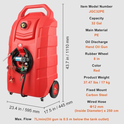 Caddy Vevor Fuel Caddy ، 32 جالون ، خزان تخزين الوقود المحمول على عجلات ، مع مضخة نقل 12 فولت DC ، حاوية وقود الديزل البنزين مع خرطوم 8.2 قدم ، معدل التدفق 7L/دقيقة ، للشاحنات ، القوارب ، جزازات العشب in Saudi Arabia