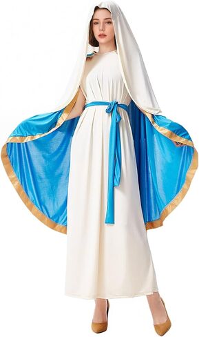 Virgin Mary Costume for Women, Adult Biblical Dress with Cape, Renaissance Religious Robe Outfit for Church Cosplay in Saudi Arabia