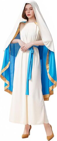 Virgin Mary Costume for Women, Adult Biblical Dress with Cape, Renaissance Religious Robe Outfit for Church Cosplay in Saudi Arabia