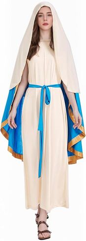 Virgin Mary Costume for Women, Adult Biblical Dress with Cape, Renaissance Religious Robe Outfit for Church Cosplay in Saudi Arabia