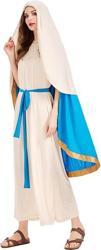 Virgin Mary Costume for Women, Adult Biblical Dress with Cape, Renaissance Religious Robe Outfit for Church Cosplay in Saudi Arabia