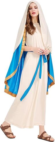 Virgin Mary Costume for Women, Adult Biblical Dress with Cape, Renaissance Religious Robe Outfit for Church Cosplay in Saudi Arabia