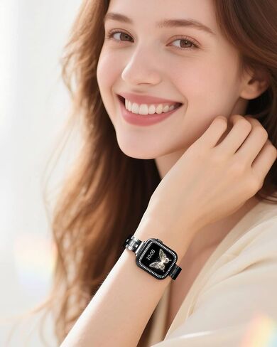 Bling Diamond Case and Metal Band Compatible with Apple Watch Bands | Stainless Steel Strap 46mm 45mm 44mm 42mm 41mm 40mm,Luxury Protective Case For Women iwatch Series 11/10/9/8/7/6/5/4/3/2/1/SE in Saudi Arabia
