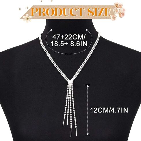 Zoestar Rhinestone Necklace Jewelry Silver Long Stain in Kuwait