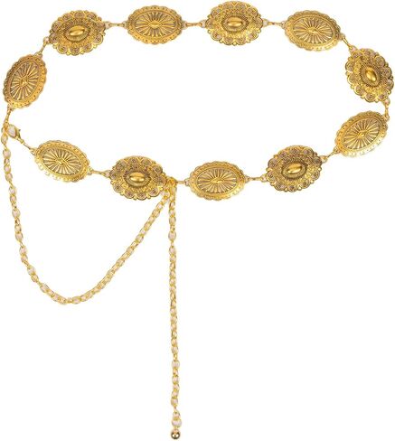 Western-Concho-Belt-Women Cowgirl-Gold-Chain-Belts for Dresses Jeans Country Concert Outfit in Saudi Arabia