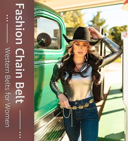 Western-Concho-Belt-Women Cowgirl-Gold-Chain-Belts for Dresses Jeans Country Concert Outfit in Saudi Arabia