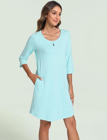 Women's Nightgowns 3/4 Sleeve Scoopneck Sleep Shirt with Pockets, Bamboo-derived Viscose in Saudi Arabia