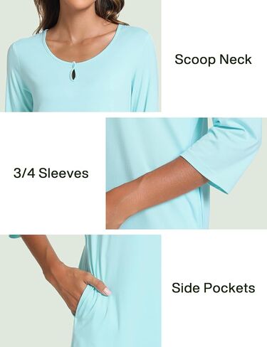 Women's Nightgowns 3/4 Sleeve Scoopneck Sleep Shirt with Pockets, Bamboo-derived Viscose in Saudi Arabia