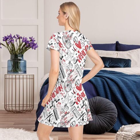 Naanle Chic Beautiful Pattern Women's Comfy Nightgown Short Sleeve Daily Loose Girls Nightshirts Loungewear PJs Dress S-XXL in Saudi Arabia
