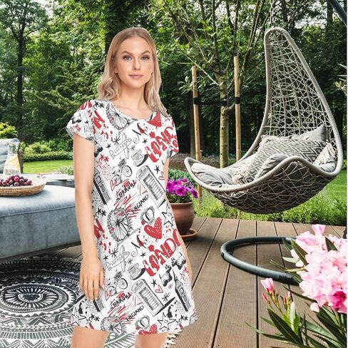 Naanle Chic Beautiful Pattern Women's Comfy Nightgown Short Sleeve Daily Loose Girls Nightshirts Loungewear PJs Dress S-XXL in Saudi Arabia