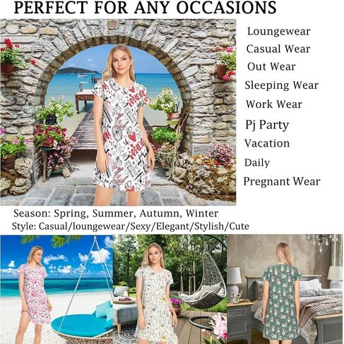 Naanle Chic Beautiful Pattern Women's Comfy Nightgown Short Sleeve Daily Loose Girls Nightshirts Loungewear PJs Dress S-XXL in Saudi Arabia