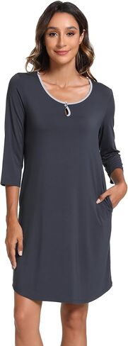 Women's Nightgowns 3/4 Sleeve Scoopneck Sleep Shirt with Pockets, Bamboo-derived Viscose in Saudi Arabia