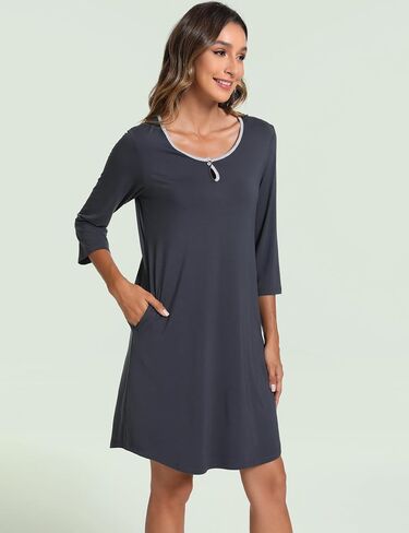 Women's Nightgowns 3/4 Sleeve Scoopneck Sleep Shirt with Pockets, Bamboo-derived Viscose in Saudi Arabia