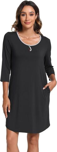 Women's Nightgowns 3/4 Sleeve Scoopneck Sleep Shirt with Pockets, Bamboo-derived Viscose in Saudi Arabia