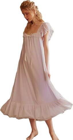 Women's Vintage Victorian Nightgown Summer Sleepwear Sleeveless Lounge Dress in Kuwait