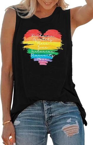 Pride Tank Top for Women Rainbow Graphic Shirt Kindness Equality Peace Love Inclusion Diversity Hope Sleeveless Tops in Kuwait