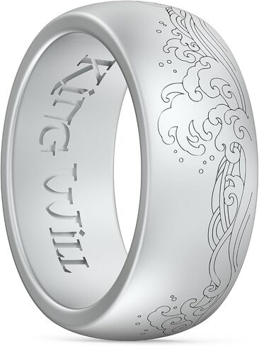 King Will Silicone Mens Ring - Breathable Wedding Bands for Men 8mm Wide Rubber Engagement Band, Geometry/Waves with Design, Comfort Fit Ring- 1/4/6 Variety Multipack Silver/Dark Blue/Grey Size 8-14 in Saudi Arabia