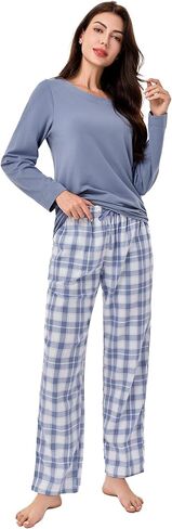 DAVID ARCHY 100% Cotton Pajamas Sets for Women Soft Flannel Lounge Sets for Women Long Sleeve Pjs Loungewear Sleepwear Comfy in Saudi Arabia