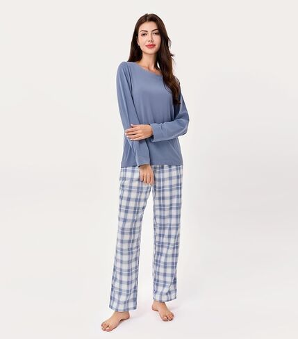 DAVID ARCHY 100% Cotton Pajamas Sets for Women Soft Flannel Lounge Sets for Women Long Sleeve Pjs Loungewear Sleepwear Comfy in Saudi Arabia