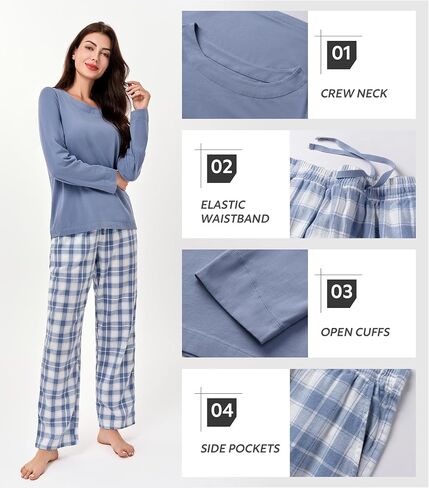DAVID ARCHY 100% Cotton Pajamas Sets for Women Soft Flannel Lounge Sets for Women Long Sleeve Pjs Loungewear Sleepwear Comfy in Saudi Arabia