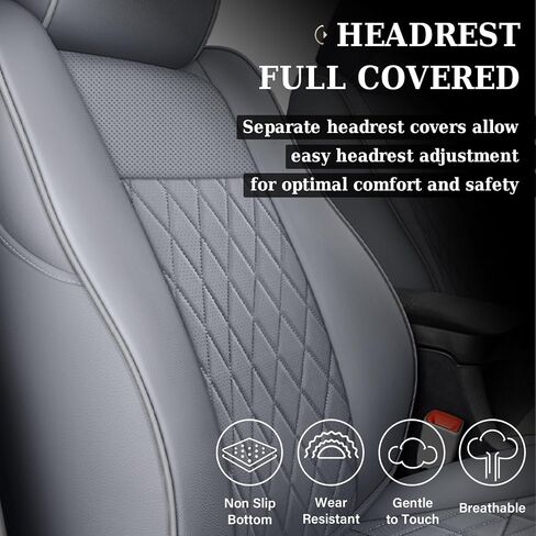 Coverado Tacoma Seat Covers Full Set, Faux Leather Seat Covers Custom Fit for 2005-2023 Toyota Tacoma Double/Crew Cab Base Prerunner SR5 Limited TRD Sport Interior Covers (Gray) in Saudi Arabia