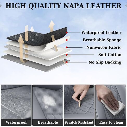 Coverado Tacoma Seat Covers Full Set, Faux Leather Seat Covers Custom Fit for 2005-2023 Toyota Tacoma Double/Crew Cab Base Prerunner SR5 Limited TRD Sport Interior Covers (Gray) in Saudi Arabia