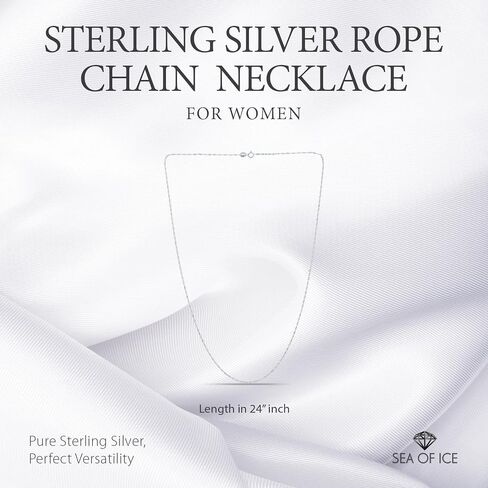 Sea of ​​Ice Singapore Rope Chain Necklace - سلسلة سلسلة Ssilver للنساء والرجال - 925 سلسلة مجوهرات الفضة الفضية - سلسلة فضية متعددة الجنسيات للجنسين in Kuwait