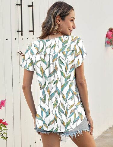 LOMON Womens Summer Tops Dressy Casual Ruffle Short Sleeve Flowy Tunic Shirts Cute Round Neck Blouses in Saudi Arabia