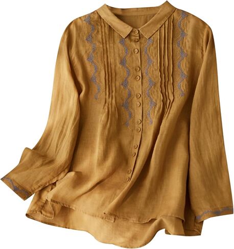 Women's Stand collar 3/4 Sleeve Button-up Tunic Blouse in Saudi Arabia