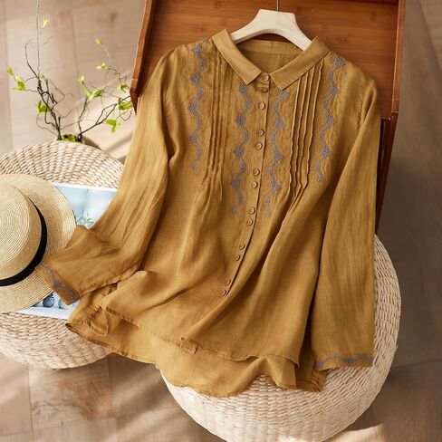 Women's Stand collar 3/4 Sleeve Button-up Tunic Blouse in Saudi Arabia