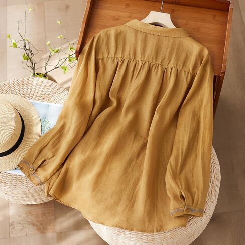 Women's Stand collar 3/4 Sleeve Button-up Tunic Blouse in Saudi Arabia